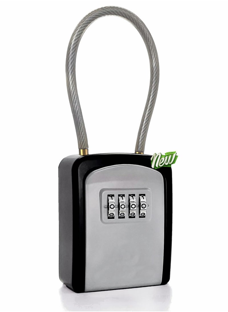 SYOSI - Key Lock Box Portable with Removable Cable Shackle, Indoor Outdoor Waterproof 4 Digit Password Combination with Resettable Code with A B Switch Key Lockbox for Outside Hold Spare Keys for Realtors - Image 1