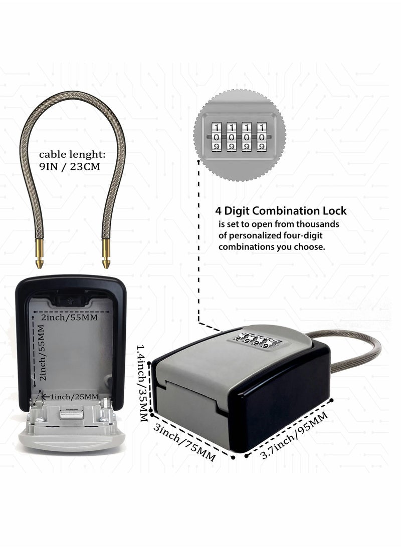 SYOSI - Key Lock Box Portable with Removable Cable Shackle, Indoor Outdoor Waterproof 4 Digit Password Combination with Resettable Code with A B Switch Key Lockbox for Outside Hold Spare Keys for Realtors - Image 1