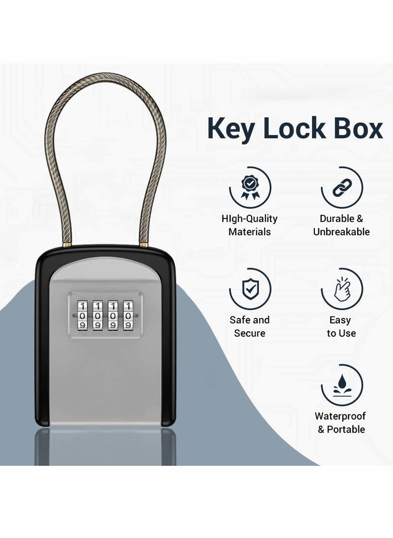 SYOSI - Key Lock Box Portable with Removable Cable Shackle, Indoor Outdoor Waterproof 4 Digit Password Combination with Resettable Code with A B Switch Key Lockbox for Outside Hold Spare Keys for Realtors - Image 1