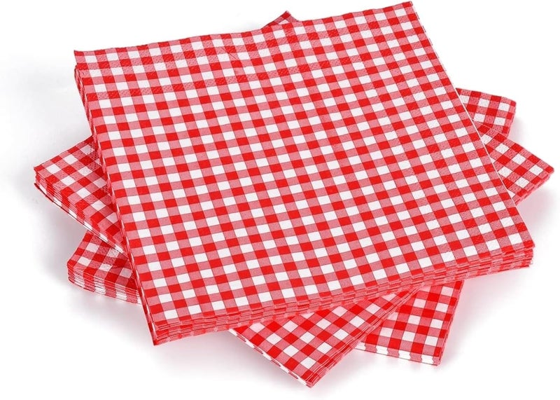 Red White Gingham Napkins Disposable, 50 Pack, 13x13 Inches, Ideal for Picnic BBQ Celebrations - Image 4