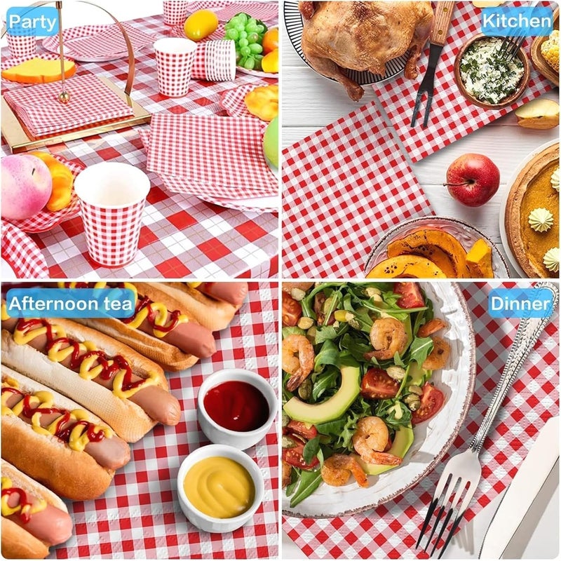 Red White Gingham Napkins Disposable, 50 Pack, 13x13 Inches, Ideal for Picnic BBQ Celebrations - Image 3