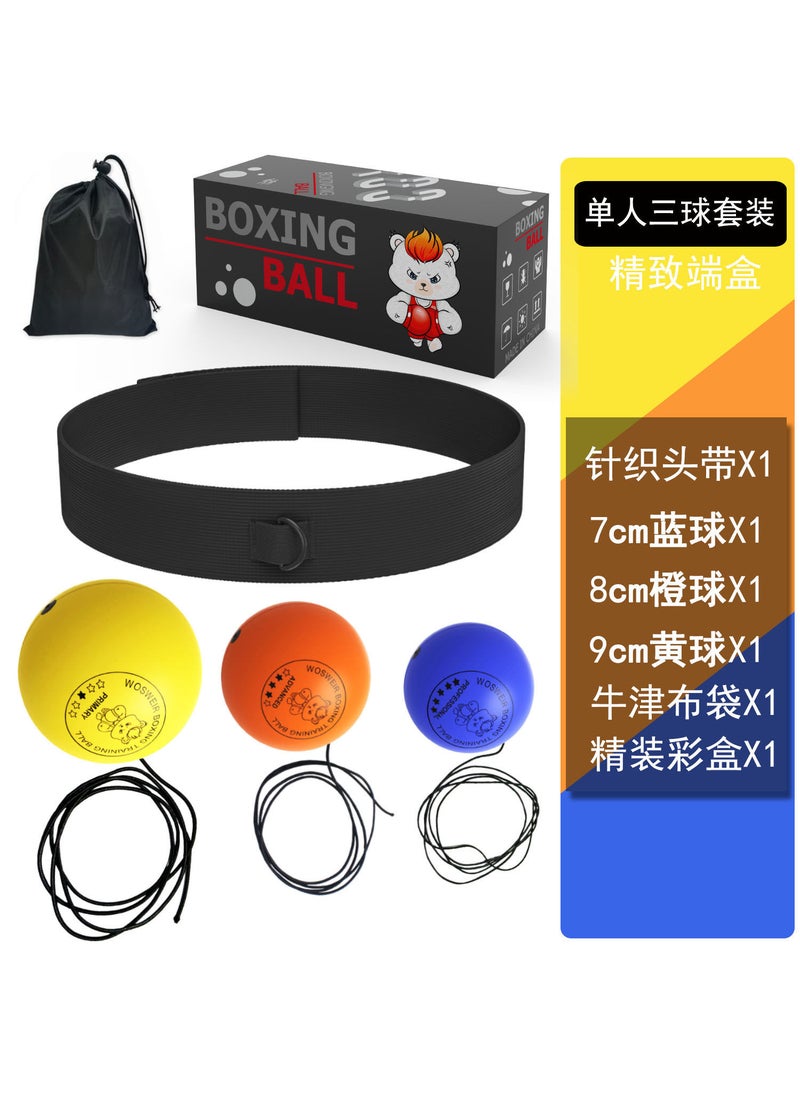 Generic - Head-mounted Boxing Speedball Reflex Training Home Punching Ball [Single Deluxe Three-Ball End Box] From Beginner to Master - Image 1