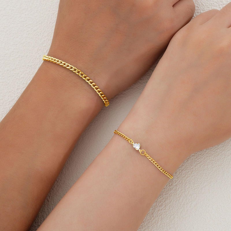 ANGLEQUEEN Promise Couple Bracelets for Women Men Permanent Bracelets for Couples Soulmate Distance Relationship Bracelet Stainless steel Matching Bracelets Locked Bracelet Heart Rhinestone Gold Silver Cuban Chain (A-Gold) - Image 4