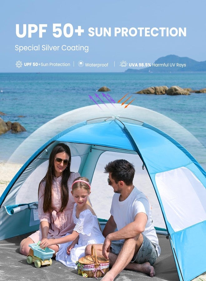 اوت دور ماستر خيمة شاطئ OutdoorMaster تتسع لـ 3/4 أشخاص - مظلة شمسية سهلة التركيب، مظلة شاطئ محمولة مع حماية من الأشعة فوق البنفسجية بدرجة 50+، فتحة سقف قابلة للإزالة، حجم عائلي - 3 أشخاص، لون أزرق - Image 3