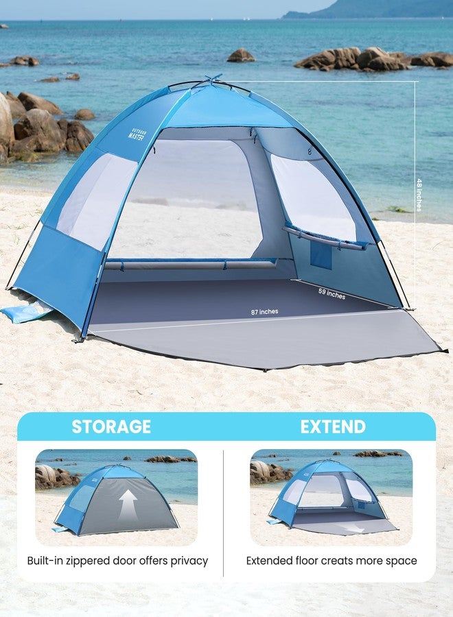اوت دور ماستر خيمة شاطئ OutdoorMaster تتسع لـ 3/4 أشخاص - مظلة شمسية سهلة التركيب، مظلة شاطئ محمولة مع حماية من الأشعة فوق البنفسجية بدرجة 50+، فتحة سقف قابلة للإزالة، حجم عائلي - 3 أشخاص، لون أزرق - Image 5