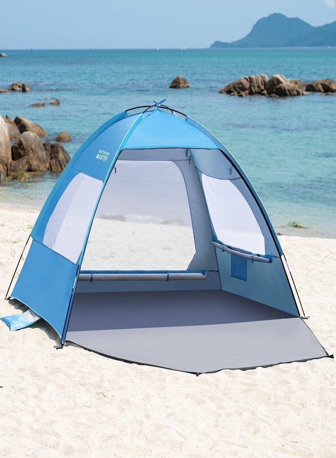 اوت دور ماستر خيمة شاطئ OutdoorMaster تتسع لـ 3/4 أشخاص - مظلة شمسية سهلة التركيب، مظلة شاطئ محمولة مع حماية من الأشعة فوق البنفسجية بدرجة 50+، فتحة سقف قابلة للإزالة، حجم عائلي - 3 أشخاص، لون أزرق - Image 1