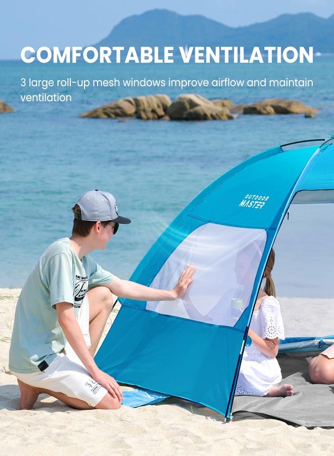 اوت دور ماستر خيمة شاطئ OutdoorMaster تتسع لـ 3/4 أشخاص - مظلة شمسية سهلة التركيب، مظلة شاطئ محمولة مع حماية من الأشعة فوق البنفسجية بدرجة 50+، فتحة سقف قابلة للإزالة، حجم عائلي - 3 أشخاص، لون أزرق - Image 4