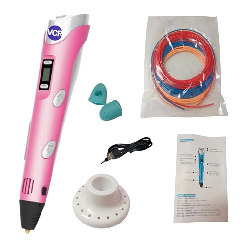 VCR Pink 3D Pen with USB Power - Pack of 3 x 3 Meters in Length Filament Forward Button to start 3D Pen - Adjustable Temperature for 1.75mm PLA - Perfect Pen for DIY Craft with LCD Display - Image 1