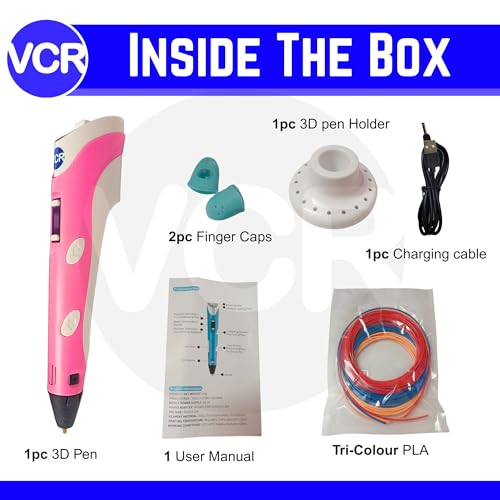 VCR Pink 3D Pen with USB Power - Pack of 3 x 3 Meters in Length Filament Forward Button to start 3D Pen - Adjustable Temperature for 1.75mm PLA - Perfect Pen for DIY Craft with LCD Display - Image 2