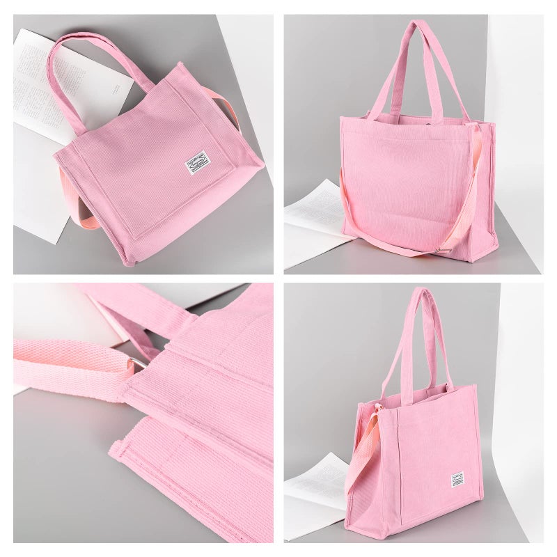 Valleycomfy Vintage Casual Corduroy Tote Bags Crossbody Bag Purse for Women Travel Shoulder Bags Handbags Eco Bag,Pink,Large - Image 4
