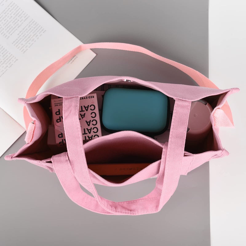 Valleycomfy Vintage Casual Corduroy Tote Bags Crossbody Bag Purse for Women Travel Shoulder Bags Handbags Eco Bag,Pink,Large - Image 5