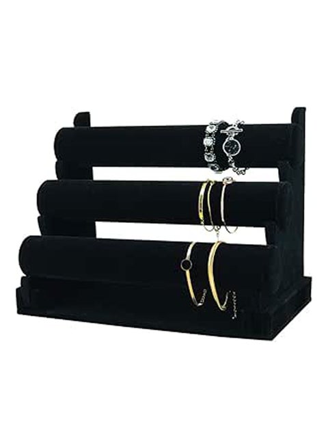 VELVET 3 Tiers Bracelet Holder, Black Velvet Box
