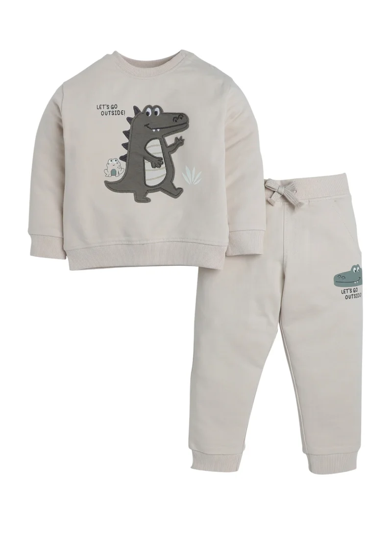 victor and jane Baby Boys' 2-Piece Set – “Let’s Go Outside” Dino Fleece Sweatshirt & Joggers Set