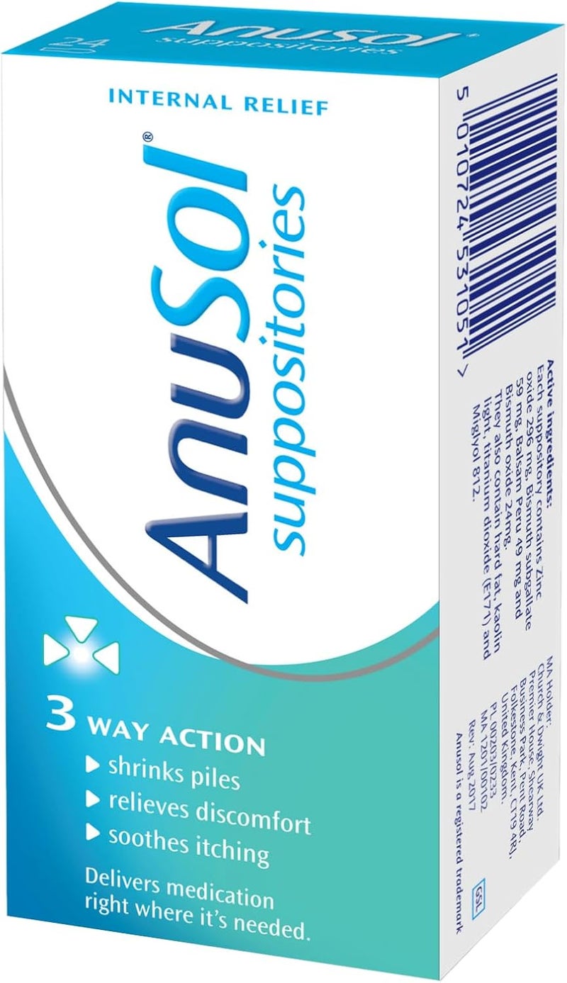 Anusol Suppositories For Haemorrhoids Related Conditions Proven Formula Shrinks Piles Relieves Discomfort Soothes Itching 24Pack - Image 1