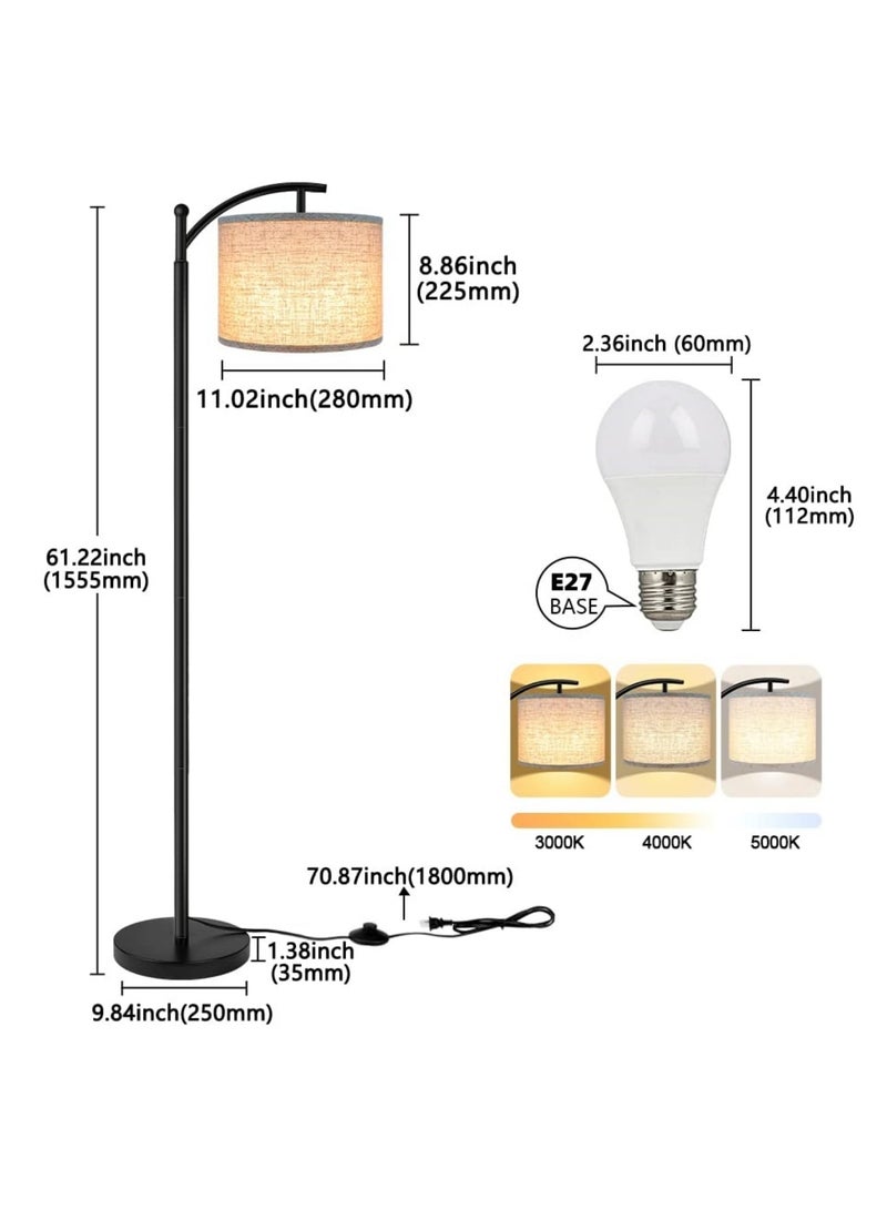 مصباح أرضي لغرفة المعيشة بثلاث درجات حرارة لونية، مصباح قائم طويل مع غطاء كتان قابل للتعديل، مصباح أرضي عصري لغرفة المعيشة وغرفة النوم والمكتب - Image 3