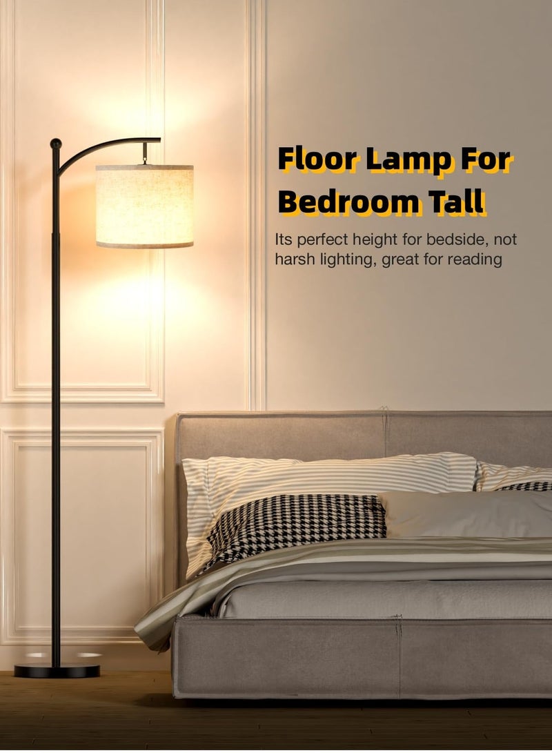 مصباح أرضي لغرفة المعيشة بثلاث درجات حرارة لونية، مصباح قائم طويل مع غطاء كتان قابل للتعديل، مصباح أرضي عصري لغرفة المعيشة وغرفة النوم والمكتب - Image 4