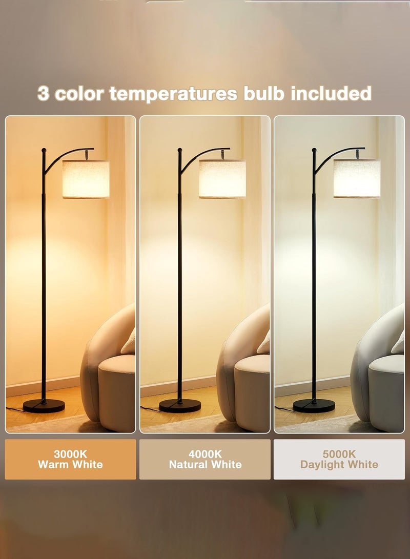 مصباح أرضي لغرفة المعيشة بثلاث درجات حرارة لونية، مصباح قائم طويل مع غطاء كتان قابل للتعديل، مصباح أرضي عصري لغرفة المعيشة وغرفة النوم والمكتب - Image 5