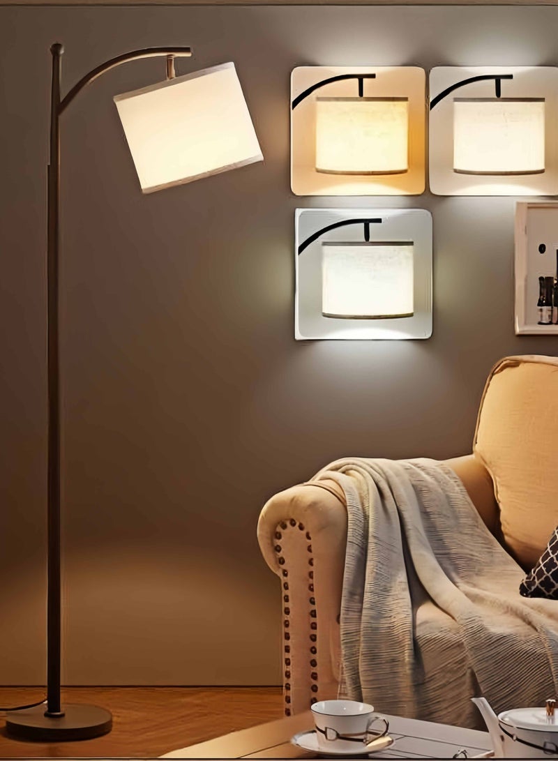 مصباح أرضي لغرفة المعيشة بثلاث درجات حرارة لونية، مصباح قائم طويل مع غطاء كتان قابل للتعديل، مصباح أرضي عصري لغرفة المعيشة وغرفة النوم والمكتب - Image 1