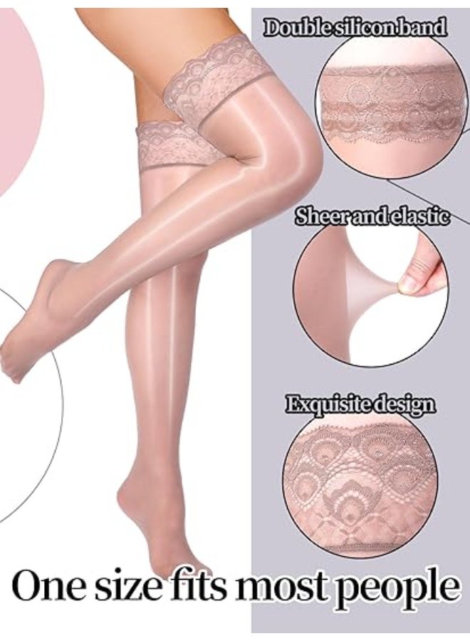 Vphom Women's Ultra-Shiny Thigh-High Stockings Silicone Lace-Top Stay-Up Glossy Sheer Tights - Image 2