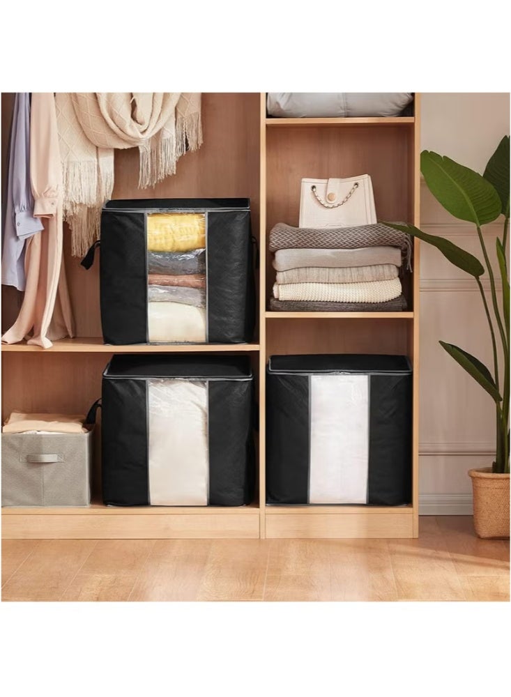 YelaJoy Storage Bags, Large Capacity, 3-Pack Extra Thick Fabric Organizers, with Reinforced Handles & Sturdy Zipper for Comforters, Blankets, Seasonal Clothes, Bedding (Black) - Image 2