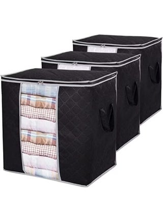 Storage Bags, Large Capacity, 3-Pack Extra Thick Fabric Organizers, with Reinforced Handles & Sturdy Zipper for Comforters, Blankets, Seasonal Clothes, Bedding (Black)
