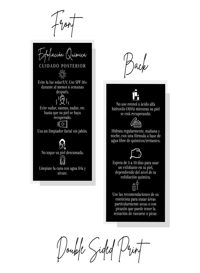 Lashicorn SPANISH Chemical Peel Aftercare Card | 50 Pack | 2x3.5” inches Business Card | Facial Supplies | For Estheticians Chemical Peel Skin Treatments | Black Card Design - Image 3