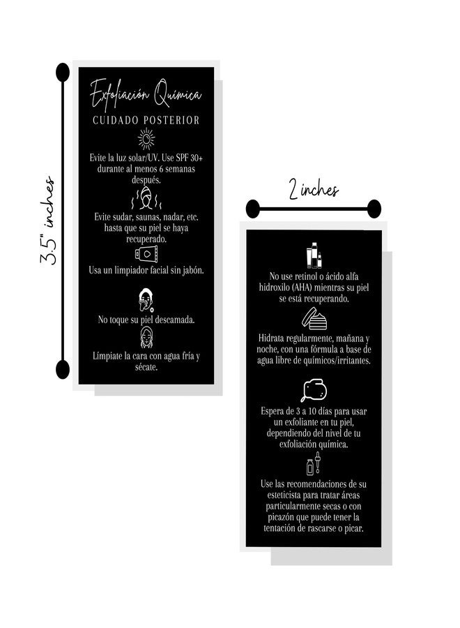 Lashicorn SPANISH Chemical Peel Aftercare Card | 50 Pack | 2x3.5” inches Business Card | Facial Supplies | For Estheticians Chemical Peel Skin Treatments | Black Card Design - Image 2