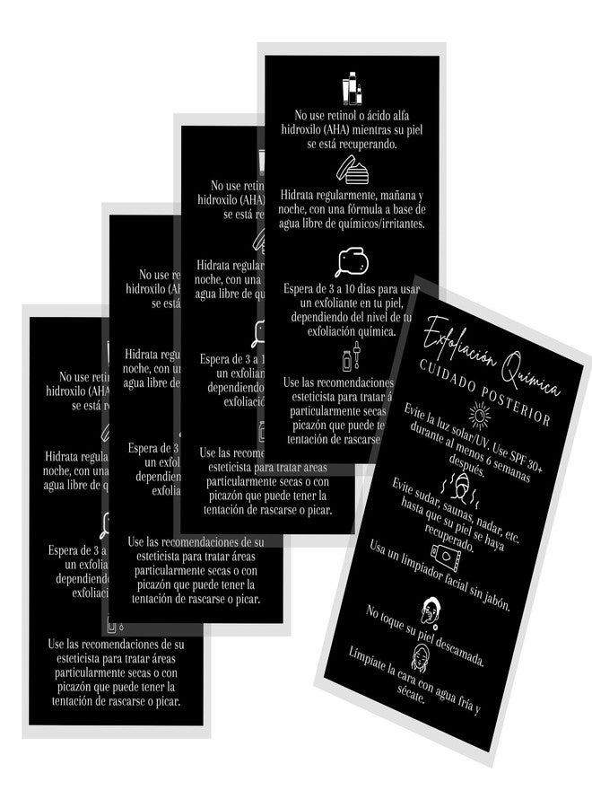 Lashicorn SPANISH Chemical Peel Aftercare Card | 50 Pack | 2x3.5” inches Business Card | Facial Supplies | For Estheticians Chemical Peel Skin Treatments | Black Card Design - Image 4