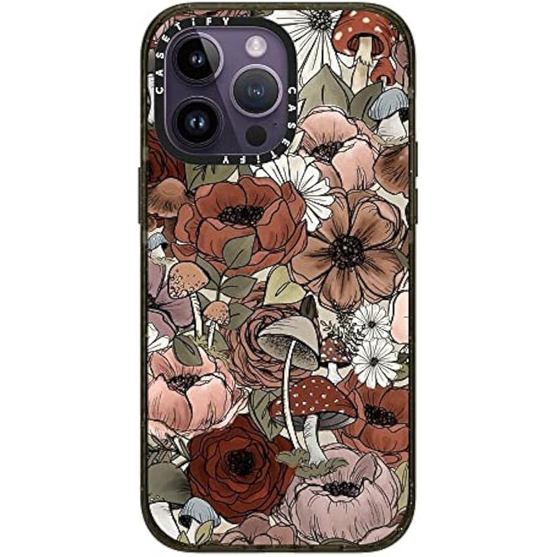 Casetify Impact iPhone 14 Pro Max Case 【4X Military Grade Drop Tested / 8.2ft Drop Protection】 - Forest Florals by KT's Canvases - Glossy Black - Image 1