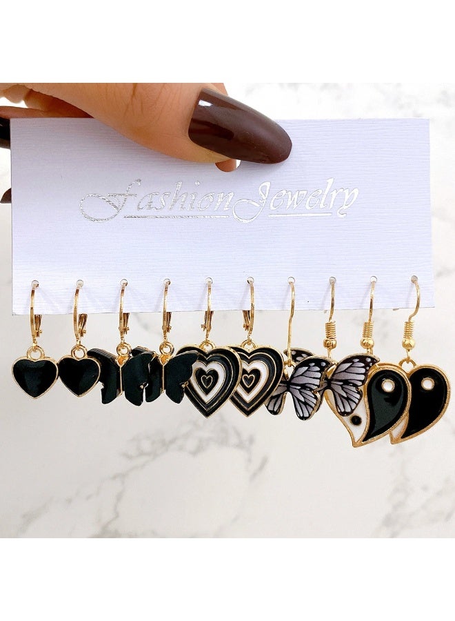 Goolsky Women’s Black C-Hoop & Checkerboard Stud Earrings Set – 6-Pack Creative Punk & Retro Jewelry - Image 4