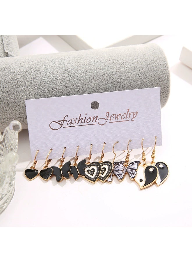 Goolsky Women’s Black C-Hoop & Checkerboard Stud Earrings Set – 6-Pack Creative Punk & Retro Jewelry - Image 3