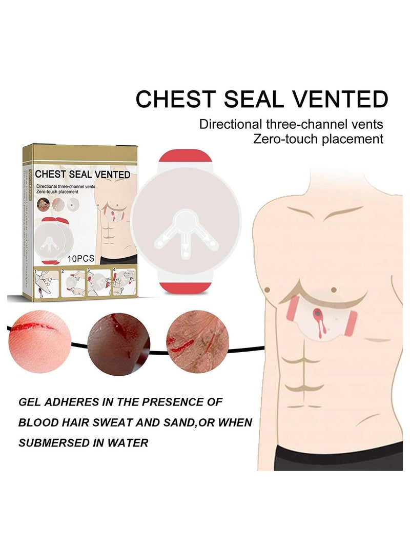 SYOSI لصقات ختم الصدر المعقمة، شفافة للعناية بالجروح، ضمادة طبية طارئة، لاصقات جروح لاصقة (10 قطع) - Image 3