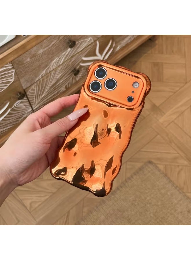 Temu Glossy orange bubble phone case with electroplated wavy sides for iPhone 17 Pro - Image 1