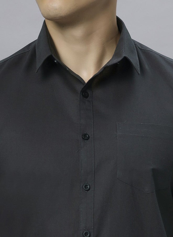 Hence Men Charcoal Solid Cotton Slim Fit Casual Shirt with Spread Collar - Image 2
