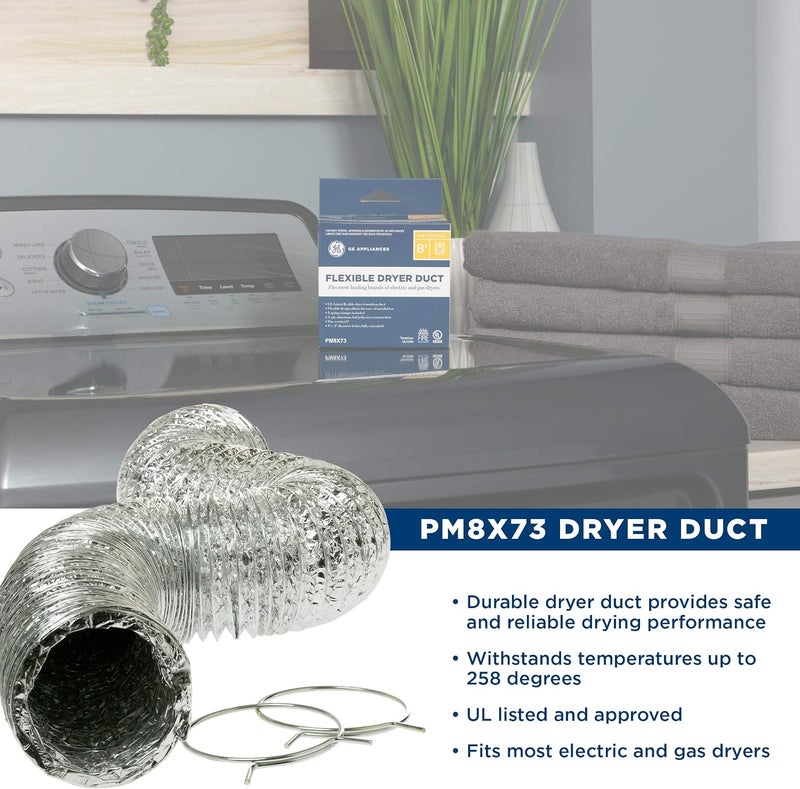 GE Flexible 4-Ply Aluminum Clothes Dryer Vent Duct 4 inch 8 feet with Clamps, UL Approved, OEM, PM8X73 - Image 3