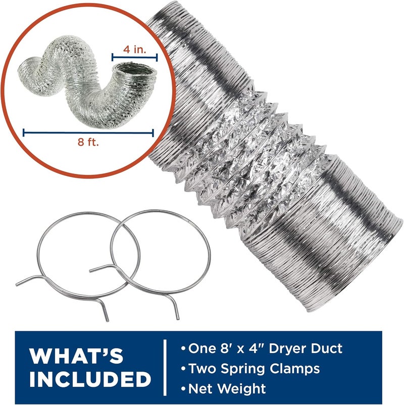 GE Flexible 4-Ply Aluminum Clothes Dryer Vent Duct 4 inch 8 feet with Clamps, UL Approved, OEM, PM8X73 - Image 2