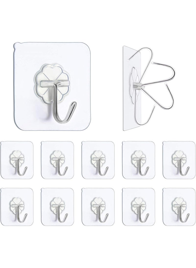 Happy Home Premium Adhesive Hooks Kitchen Wall Hooks,Heavy Duty 13lb(Max) Wall Hooks, Transparent Reusable Seamless Hooks with Stainless Hooks Reusable Utility Towel Bath Ceiling Office Window Hooks,10 Pack - Image 1