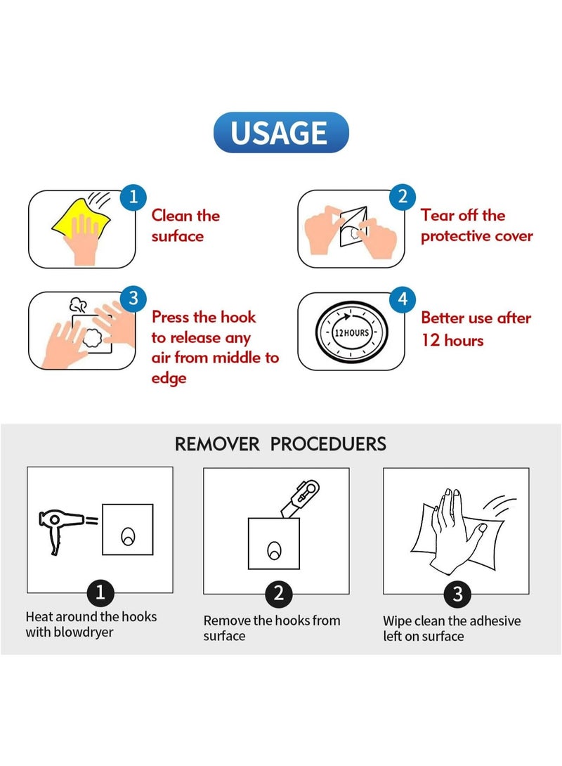 Happy Home Premium Adhesive Hooks Kitchen Wall Hooks,Heavy Duty 13lb(Max) Wall Hooks, Transparent Reusable Seamless Hooks with Stainless Hooks Reusable Utility Towel Bath Ceiling Office Window Hooks,10 Pack - Image 5