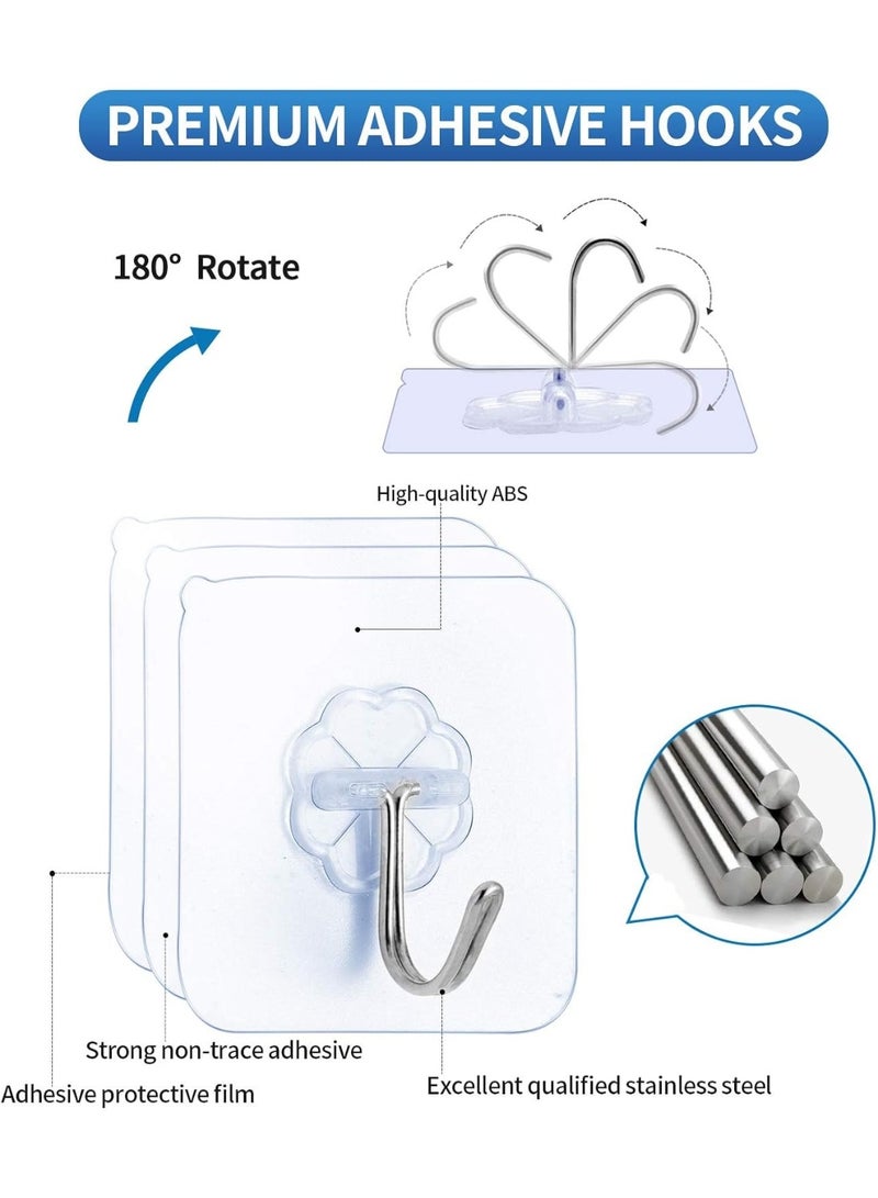 Happy Home Premium Adhesive Hooks Kitchen Wall Hooks,Heavy Duty 13lb(Max) Wall Hooks, Transparent Reusable Seamless Hooks with Stainless Hooks Reusable Utility Towel Bath Ceiling Office Window Hooks,10 Pack - Image 4