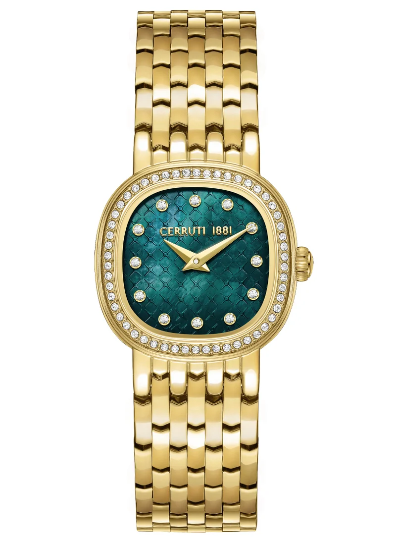 CERRUTI 1881 Cerruti 1881 Gresta Analog Women's Watch - Green Smoke Mother of Pearl Dial, Crystal Indexes, Gold Plated Bracelet