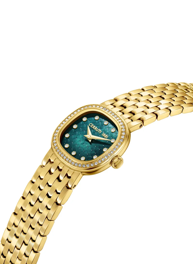 CERRUTI 1881 Women's Cerruti 1881 Gresta Analog Women's Watch - Green Smoke Mother of Pearl Dial, Crystal Indexes, Gold Plated Bracelet