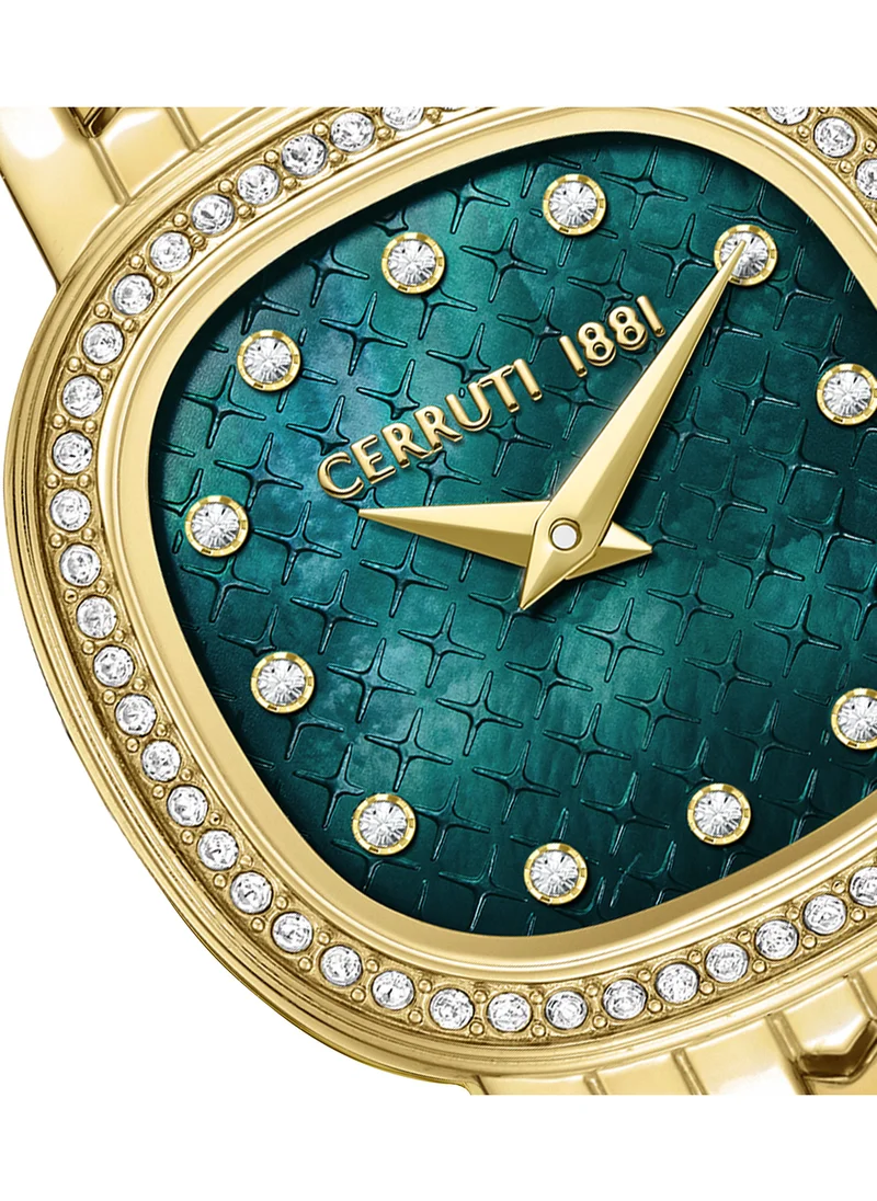 CERRUTI 1881 Cerruti 1881 Gresta Analog Women's Watch - Green Smoke Mother of Pearl Dial, Crystal Indexes, Gold Plated Bracelet