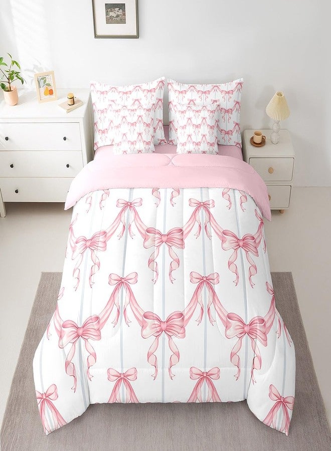 Feelyou Cute Bowknot Bed Set Includes Comforter, Sheet Set, Pillowcases & Pillow Covers Bow 7 Piece Bedding Set Teens Room Decor Kawaii Bow Print Bed in a Bag Queen Size Bow - Image 2
