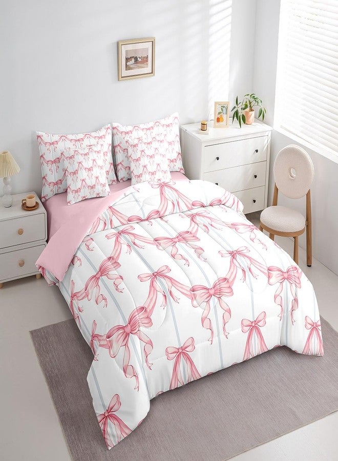 Feelyou Cute Bowknot Bed Set Includes Comforter, Sheet Set, Pillowcases & Pillow Covers Bow 7 Piece Bedding Set Teens Room Decor Kawaii Bow Print Bed in a Bag Queen Size Bow - Image 3