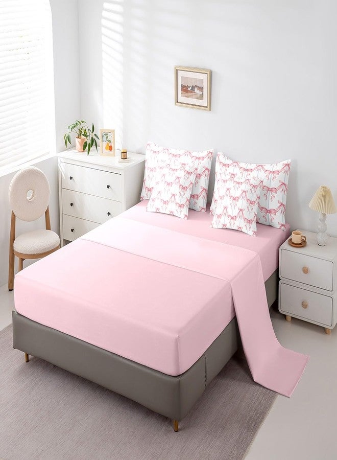 Feelyou Cute Bowknot Bed Set Includes Comforter, Sheet Set, Pillowcases & Pillow Covers Bow 7 Piece Bedding Set Teens Room Decor Kawaii Bow Print Bed in a Bag Queen Size Bow - Image 4