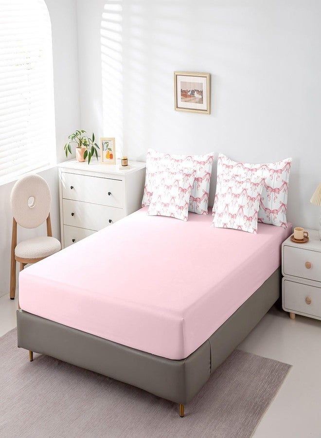 Feelyou Cute Bowknot Bed Set Includes Comforter, Sheet Set, Pillowcases & Pillow Covers Bow 7 Piece Bedding Set Teens Room Decor Kawaii Bow Print Bed in a Bag Queen Size Bow - Image 5