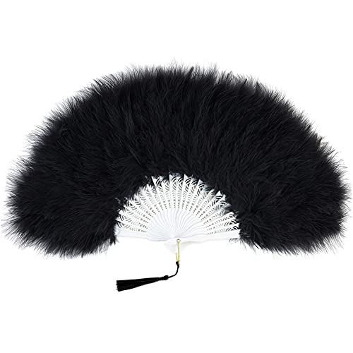 BABEYOND Marabou Feather Fan 20s Vintage Folding Fan Flapper Hand Fan for Costume Dancing Show Tea Party Wedding Decoration Black