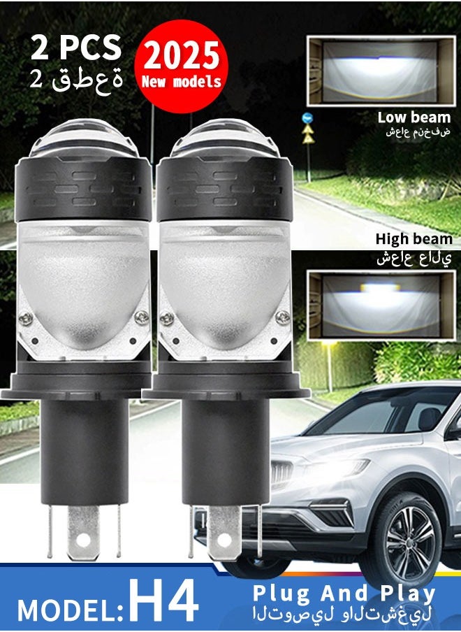 Generic Headlights Generic H4 LED Headlight Bulbs With Projector 6500K 30000Lm Super Bright White Light Hi/Lo Beam LED Bulbs Plug and Play DC9-36V Suitable For Motorcycles, Cars and Trucks 2pcs  - Image 1