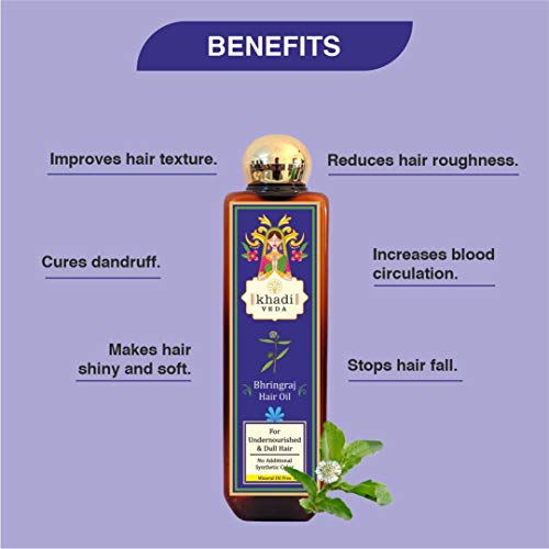Khadi veda Herbal Bhringraj Hair Oil - 100 ml | For Undernourished & Dull hair | Reduces hair roughness | Stops hair fall | Increases blood circulation | No Synthetic Colour. - Image 3