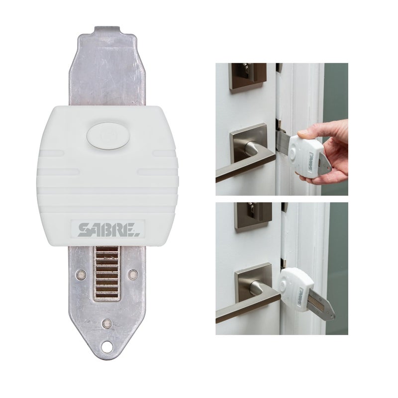 SABRE Portable Door Lock, Durable Metal Construction, Lightweight and Compact, Quick No-Tool Installation, Fits Most Inward-Swinging Hinged Doors, Requires 1/8 Inch Gap, For Houses, Apartments, Condos - Image 2